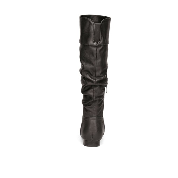 Wide Calf Knee High Winter Boots - BLACK PU - 3